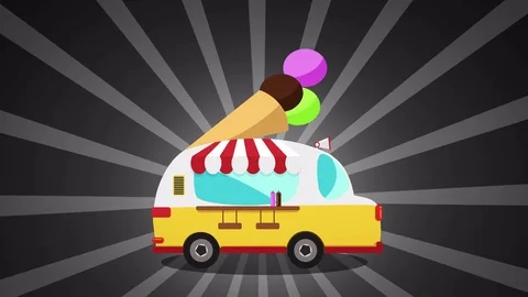 Cartoon Ice cream Car over black background. ice cream truck animation loop Stock Footage
