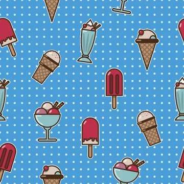 Cartoon ice cream pattern. Vector seamless background for design, print, text Stock Illustration
