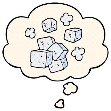 Cartoon ice cubes and thought bubble in comic book style Stock Illustration