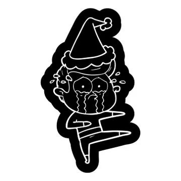 Cartoon icon of a crying dancer wearing santa hat Stock Illustration