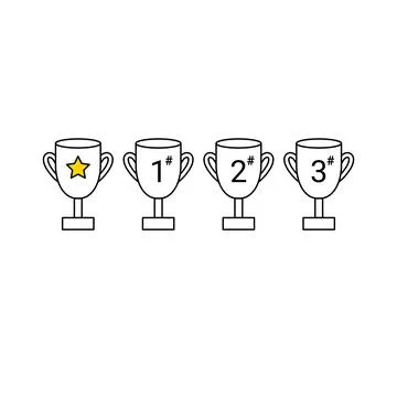 Cartoon icon different prizes set simple doodle style. 1, 2, 3, and a star prize Stock Illustration