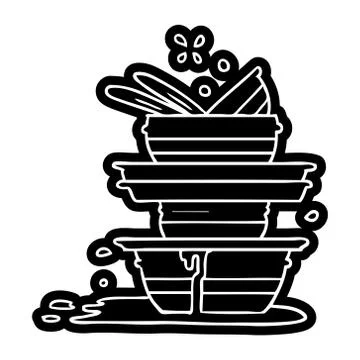 Cartoon icon drawing of a stack of dirty plates 스톡 일러스트