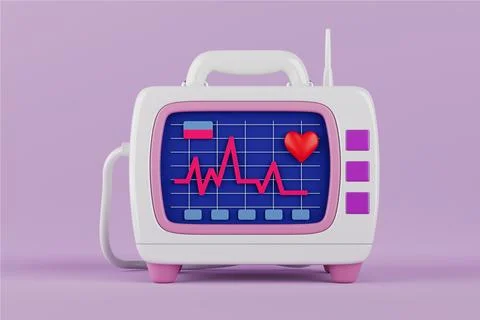 Cartoon Icon Ecg Machine Display with Heartbeat. 3d Rendering Stock Illustration