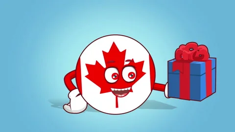 Cartoon Icon Flag Canada Gift Box with Face Animation with Alpha Matte Stock-Footage 101742804