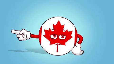 Cartoon Icon Flag Canada Left Pointer with Face Animation with Alpha Matte Stockbeeldmateriaal 102770041