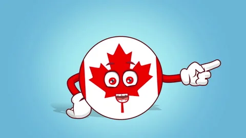 Cartoon Icon Flag Canada Right Pointer Speak with Face Animation with Alpha Video stock 101743084