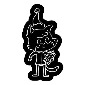 Cartoon icon of a friendly fox manager wearing santa hat Stock Illustration