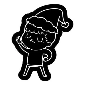 Cartoon icon of a grumpy boy wearing santa hat Stock Illustration