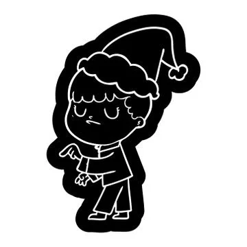 Cartoon icon of a grumpy boy wearing santa hat Stock Illustration