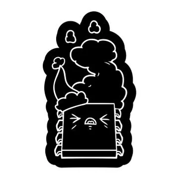 Cartoon icon of a overheating computer chip wearing santa hat Stock Illustration