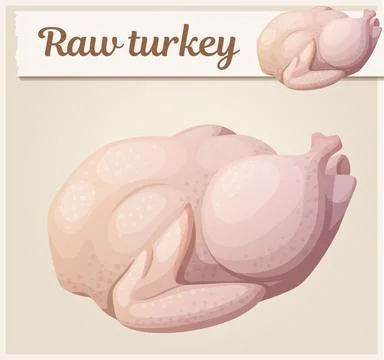 Cartoon icon of raw turkey. Vector poultry illustration on beige background Stock Illustration