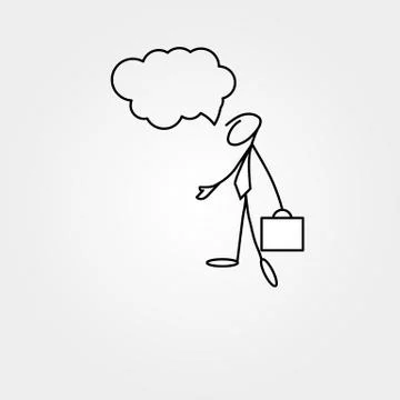 Cartoon icon of sketch business man stick figure with suitcase Stock Illustration