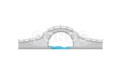 Cartoon icon of vintage stones bridge. Old footbridge. Walkway across the river Stock Illustration