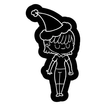 Cartoon icon of a woman wearing santa hat Stock Illustration