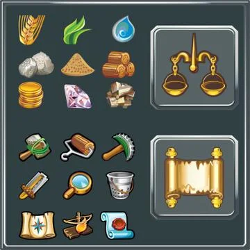 Cartoon icons for game user interface, vector set Stock-Illustration