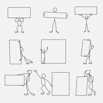 Cartoon icons set of sketch stick business figures in cute miniature scenes. Stock Illustration