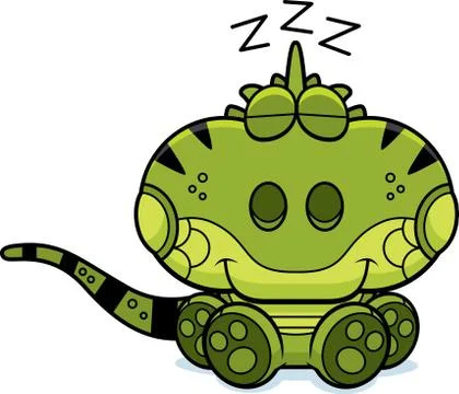 Cartoon iguana napping Stock Illustration