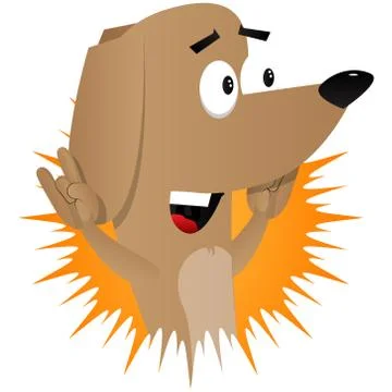 Cartoon illustrated dog with hands in rocker pose. Illustration