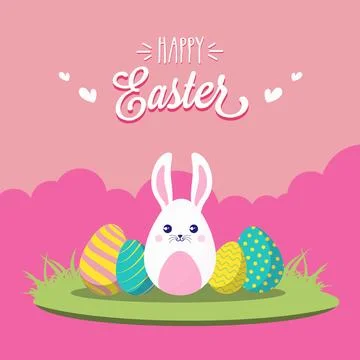 Cartoon Illustration of Cute Egg Shape Bunny on Grass Field for Happy Easte.. Stock Illustration