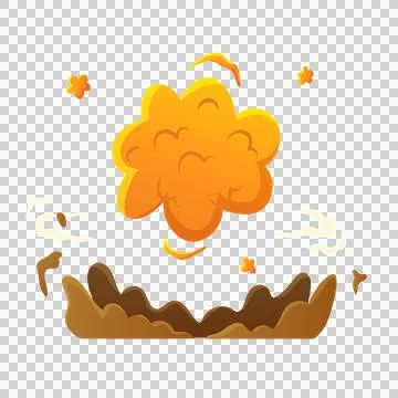 Cartoon illustration of explosion with orange cloud and dirt flying everywh.. イラスト素材