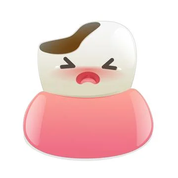 This cartoon illustration features a broken tooth character expressing pain Stock Illustration