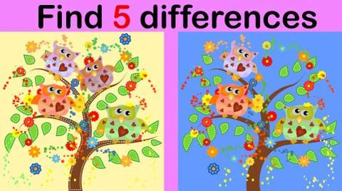 Cartoon Illustration of Find the Differences Educational Activity Game for Ch Illustrazione stock