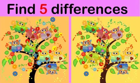 Cartoon Illustration of Find the Differences Educational Activity Game for Ch Illustrazione stock