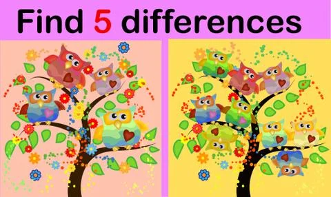 Cartoon Illustration of Find the Differences Educational Activity Game for Ch 스톡 일러스트