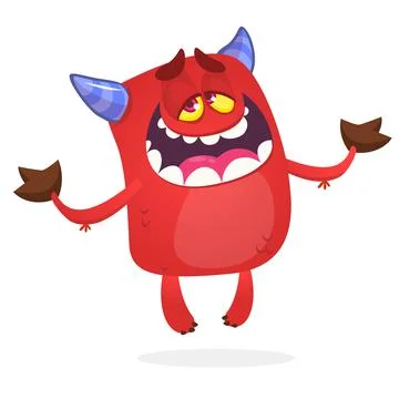 Cartoon illustration of funny red devil character with horns. Vector Illustrazione stock