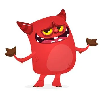 Cartoon illustration of funny red devil character with horns. Vector Illustrazione stock
