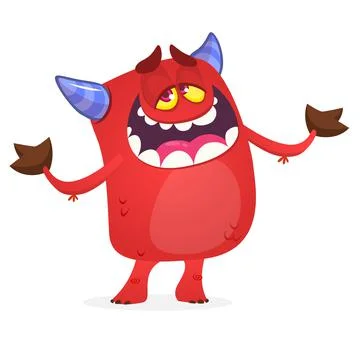 Cartoon illustration of funny red devil character with horns. Vector 스톡 일러스트
