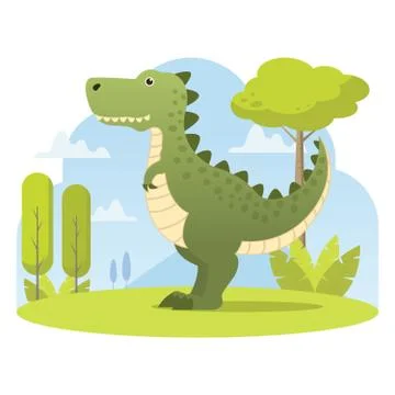Cartoon illustration of green tyrannosaurus rex Stock Illustration