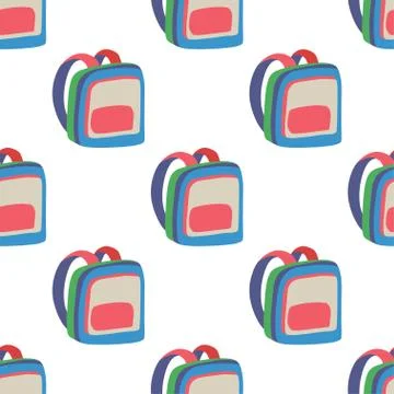 Cartoon illustration with seamless pattern with multicolor backpack Illustrazione stock