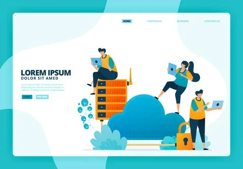 Cartoon illustration of security in cloud and database. Vector design for lan Illustrazione stock