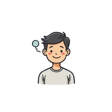Cartoon illustration showcasing a boy thinking with a thought bubble above .. Stock Illustration