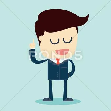 Cartoon Illustration of a Speaking Businessman with Arm Raised. Vector Stock Illustration