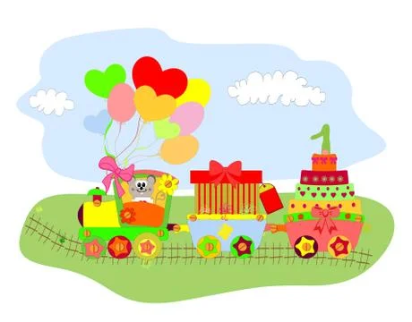 Cartoon illustration of train with landscape vector Stock Illustration