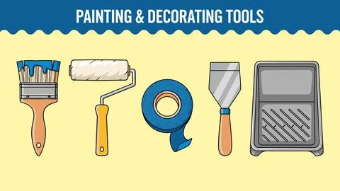Cartoon illustration of various construction instruments bundle design Stock Illustration