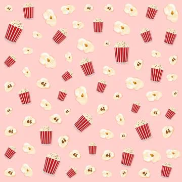 Cartoon illustration with yellow popcorn pattern on pink background. Pink, white イラスト素材
