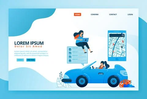 Cartoon illustrations for reading mobile navigation directions in maps apps.  Stock Illustration