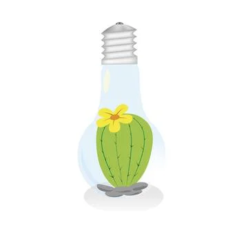 Cartoon image of a cactus inside a light bulb. Vector illustration. Stock Illustration