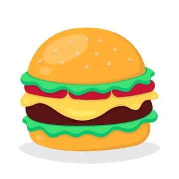 Cartoon image of a hamburger. Colored burger isolated on white background. Stock Illustration