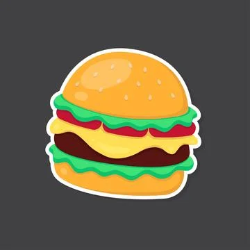 Cartoon image of a hamburger. Colored burger sticker. Stock Illustration
