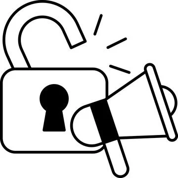 A cartoon image of a lock with a key and a microphone Stock Illustration