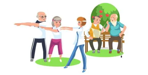 Cartoon image of people in suits doing exercises Stock Illustration