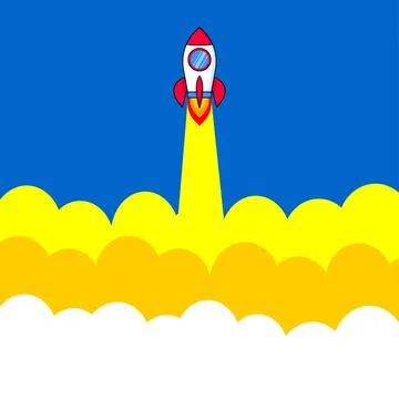 Cartoon image of a rocket taking off. Vector illustration Illustrazione stock
