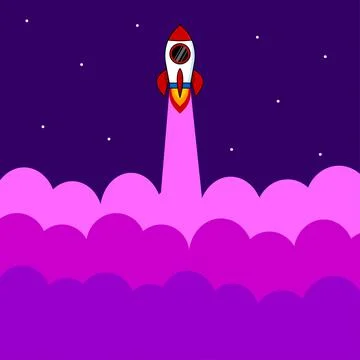Cartoon image of a rocket taking off. Vector illustration. Stock Illustration