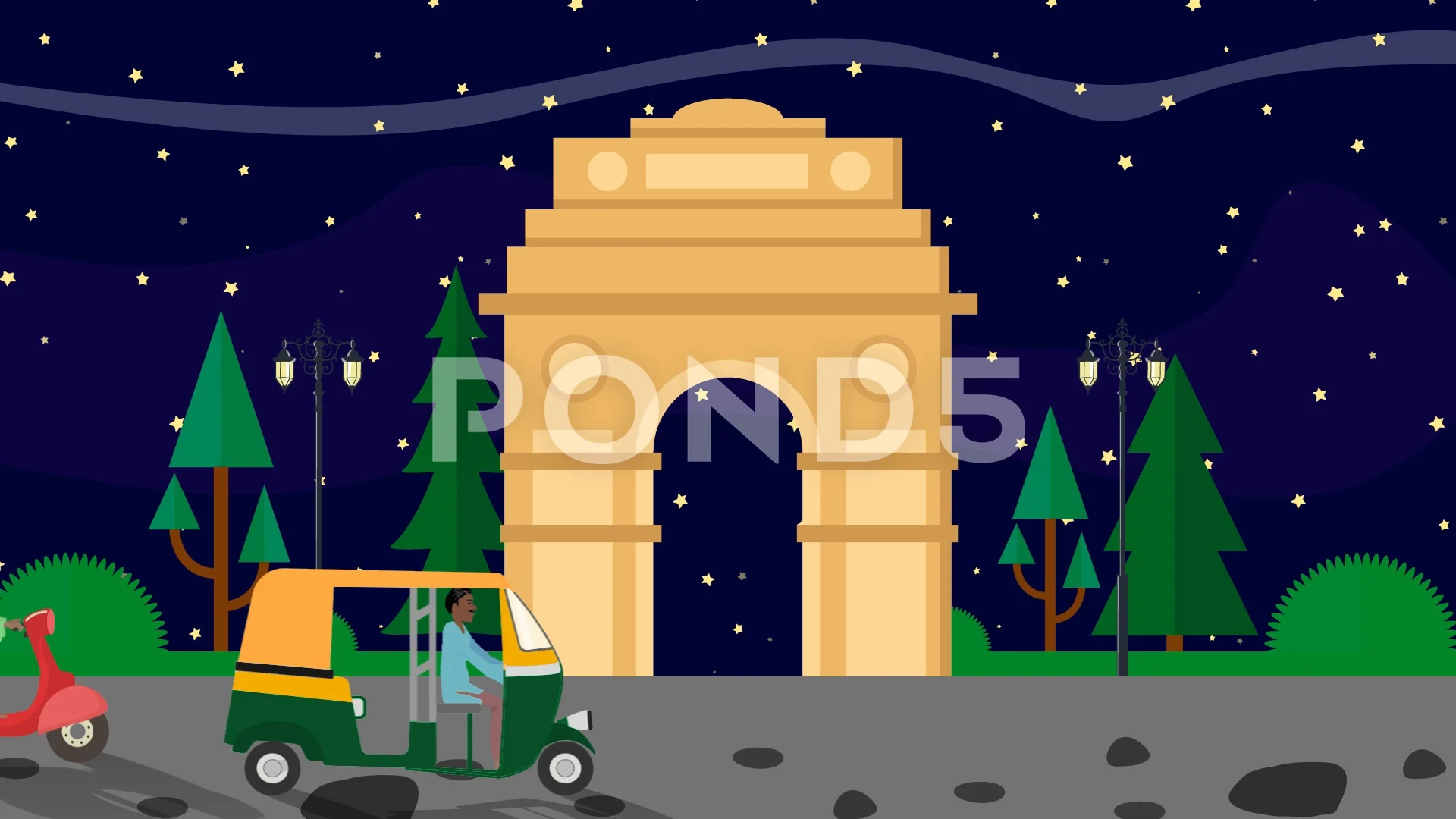 Cartoon India Gate in Delhi at Night wit... | Stock Video | Pond5