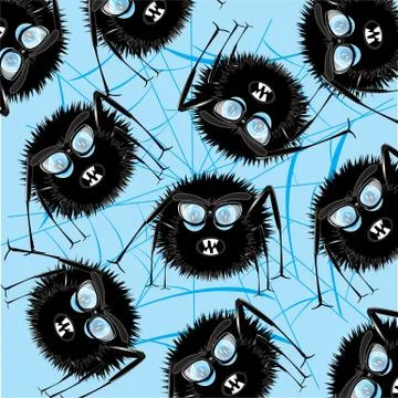 Cartoon insect spider pattern on turn blue background Stock Illustration