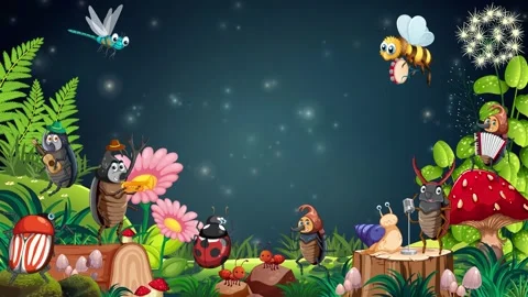 Cartoon Insects Playing Musical Instruments in a Night Forest Animation Stock Footage 346569087